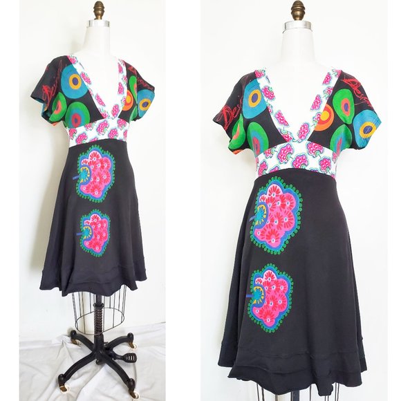 Desigual Womens JOHANNA Cotton Jersey Dress Colorful Print  Embroidered Ants M - Picture 12 of 13